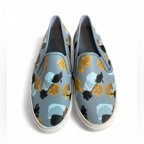 Coach Shoes - Coach Chrissy Women Blue Floral Leather Flat Slip On Shoes Summer Preppy